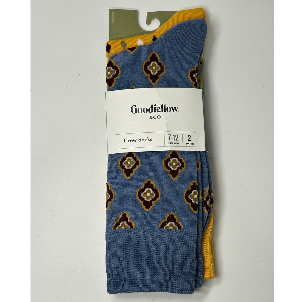 Goodfellow & Co Crew Socks Mens 7-12 Blue Geometric Pattern 2‎ Pairs New